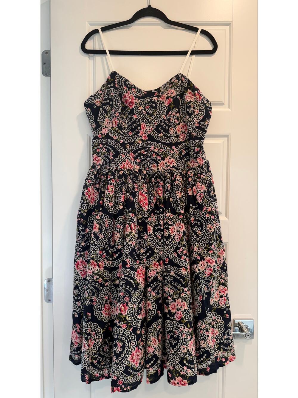 Unique Vintage Strappy Floral‎ Paisley Eyelet Lace Midi Dress Size XL Party